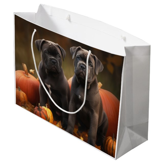 Cane Corso Puppy Autumn Delight Pumpkin Large Gift Bag (Back Angled)