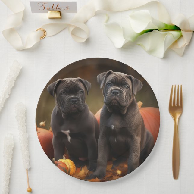 Cane Corso Puppy Autumn Delight Pumpkin Paper Plates (Wedding)