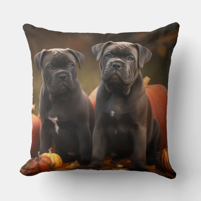 Cane Corso Puppy Autumn Delight Pumpkin Throw Pillow (Front)