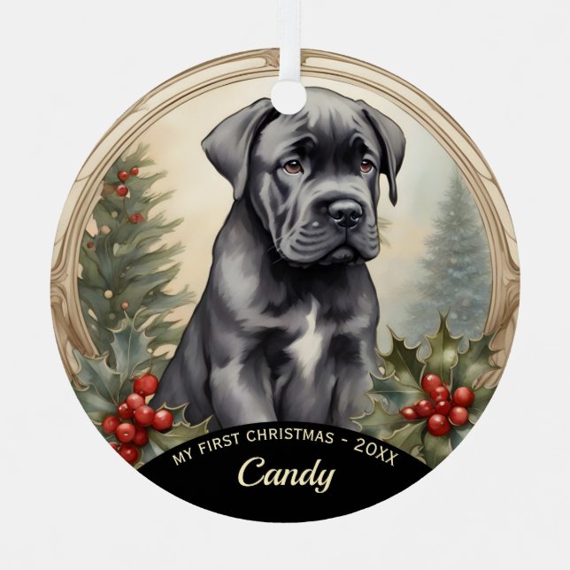 Cane Corso Puppy's First Christmas Metal Ornament (Front)