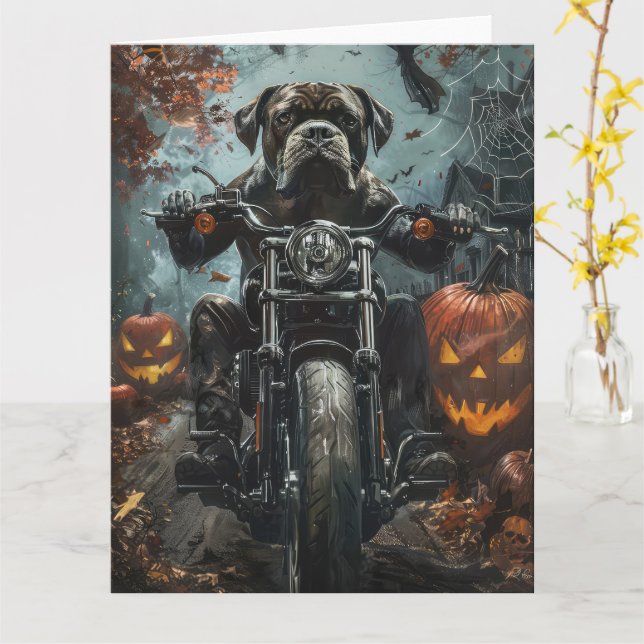 Cane Corso Riding Motorcycle Halloween Scary Card (Yellow Flower)