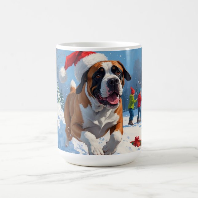 Cane Corso Running in Snow with Christmas Hat Coffee Mug (Center)