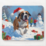 Cane Corso Running in Snow with Christmas Hat Mouse Pad