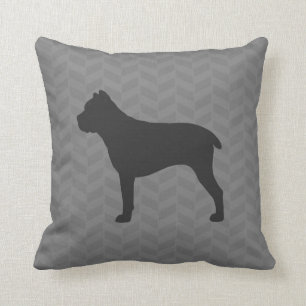 Cane Corso Silhouette Grey Herringbone Throw Pillow