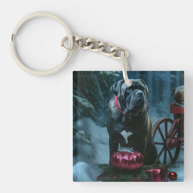 Cane Corso Snowy Sleigh Christmas Decor Keychain (Front)