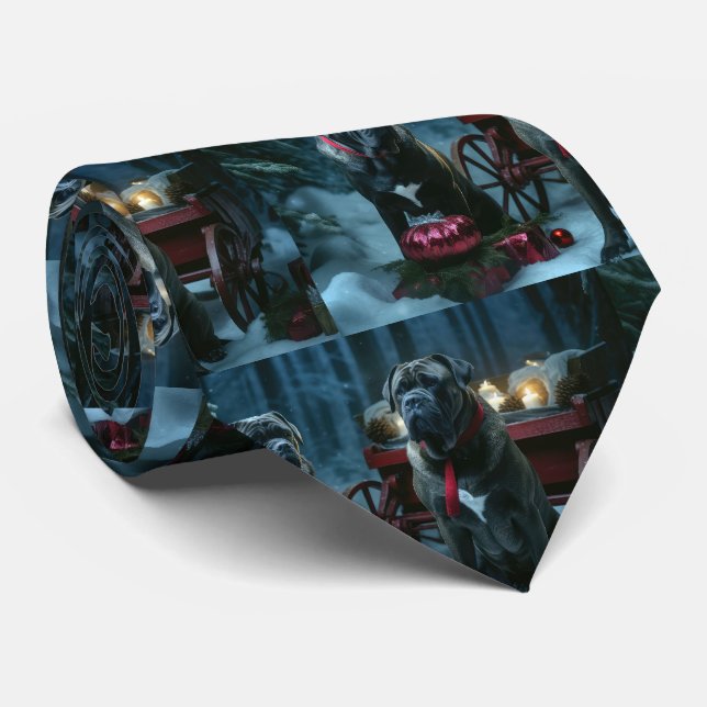 Cane Corso Snowy Sleigh Christmas Decor Neck Tie (Rolled)