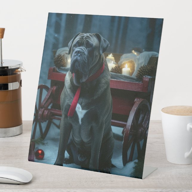 Cane Corso Snowy Sleigh Christmas Decor Pedestal Sign (In SItu)