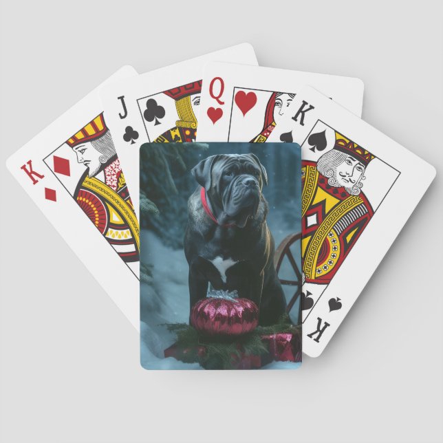Cane Corso Snowy Sleigh Christmas Decor Poker Cards (Back)