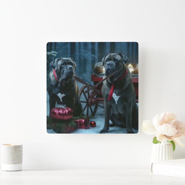 Cane Corso Snowy Sleigh Christmas Decor Square Wall Clock (Home)