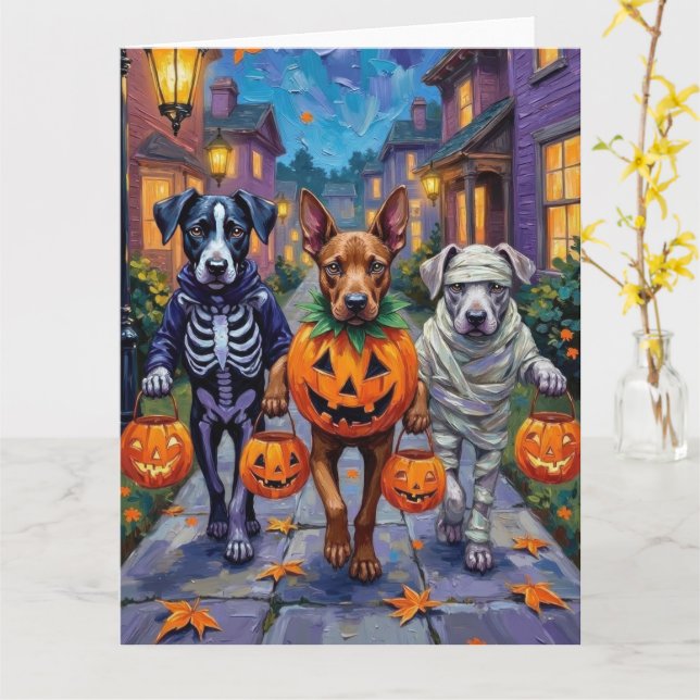 Cane Corso Trick-or-Treating in Halloween Costumes Card (Yellow Flower)