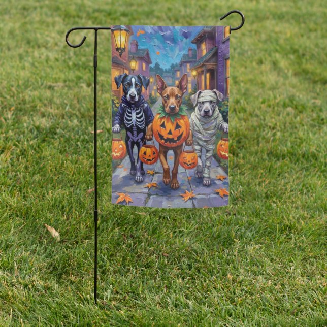 Cane Corso Trick-or-Treating in Halloween Costumes Garden Flag (In SItu)