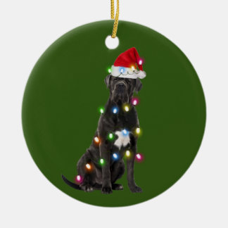 Cane corso With Christmas Scafts Santa Hat Ceramic Ornament