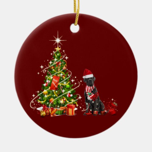 cane corso With Hat Scaft Christmas Ceramic Ornament