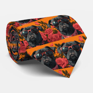 Cane Corso With Heart Roses Valentine's Day  Neck Tie