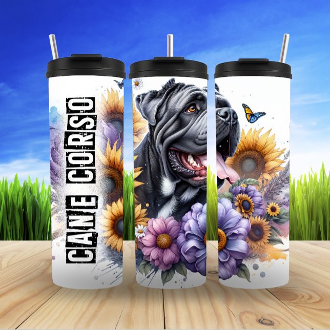 Cane Corso's Sunny Floral Majesty Thermal Tumbler (Creator Uploaded)
