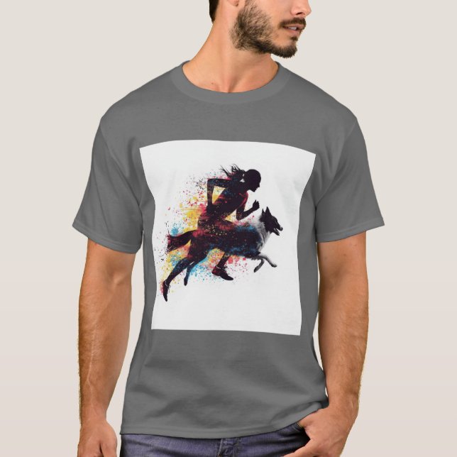 Canicross Runner Dog Silhouette Fusion Dynamic Spo T-Shirt (Front)