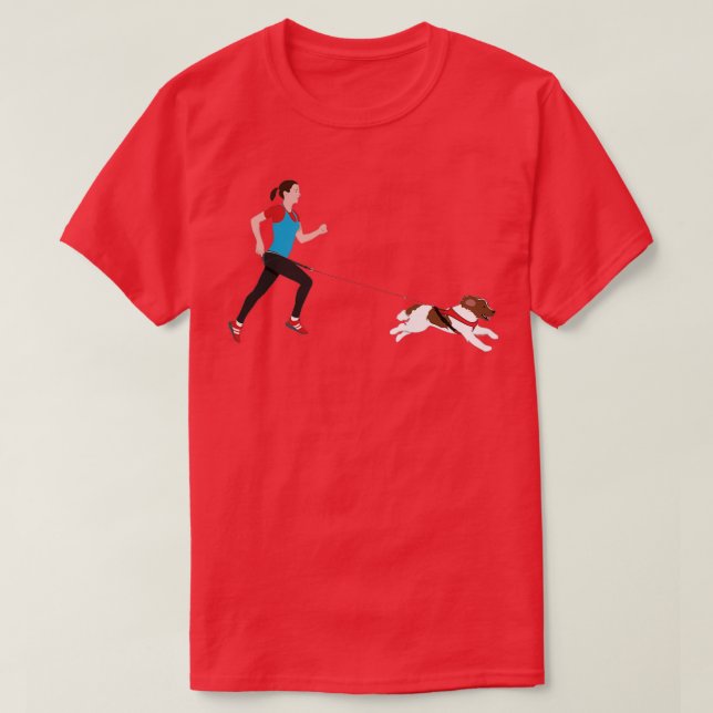 Canicross Woman and Springer Spaniel  T-Shirt (Design Front)