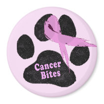 Canine Breast Cancer Bites Dog Paw and Pink Ribbon Magnet
