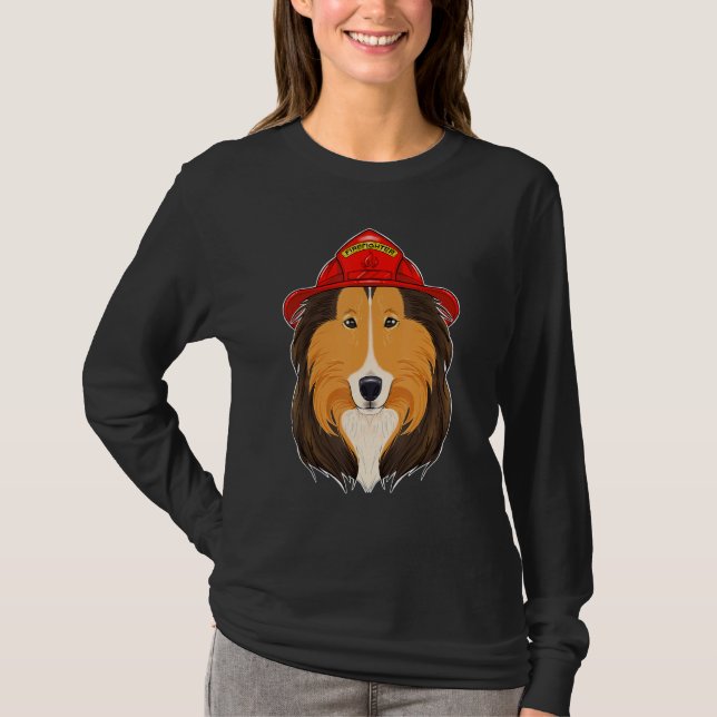 Canine Handler I Fireman Dog I Firefighter Collie T-Shirt (Front)