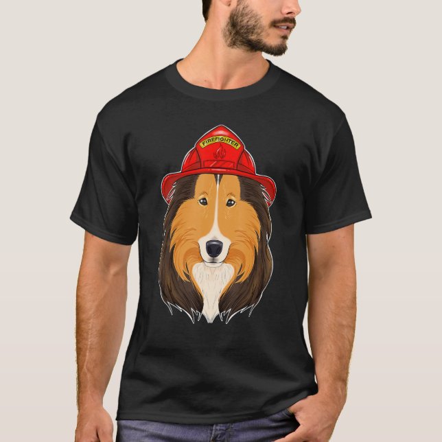 Canine Handler I Fireman Dog I Firefighter Collie T-Shirt (Front)