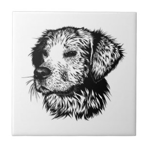 Canine Head Sketch Ceramic Tile