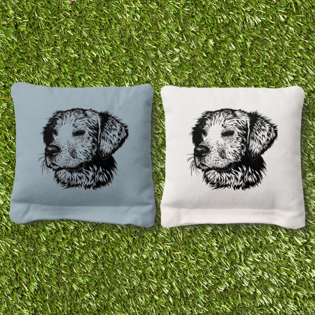 Canine Head Sketch  Cornhole Bags (Grass)