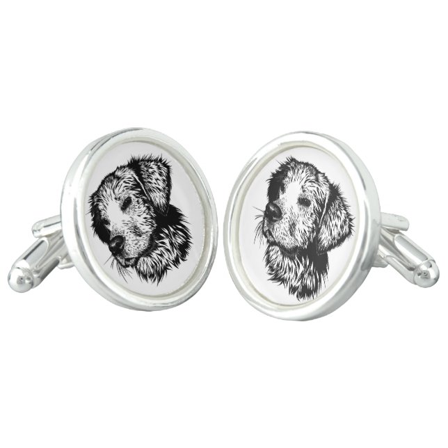 Canine Head Sketch  Cufflinks (Angled)