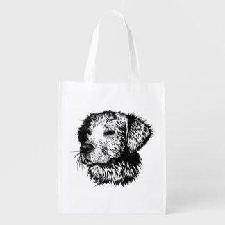 Canine Head Sketch  Grocery Bag