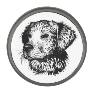 Canine Head Sketch Gunmetal Finish Lapel Pin