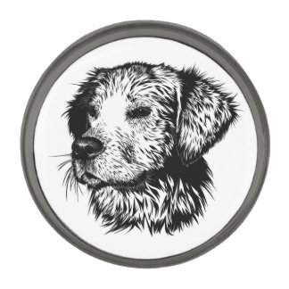 Canine Head Sketch Gunmetal Finish Lapel Pin