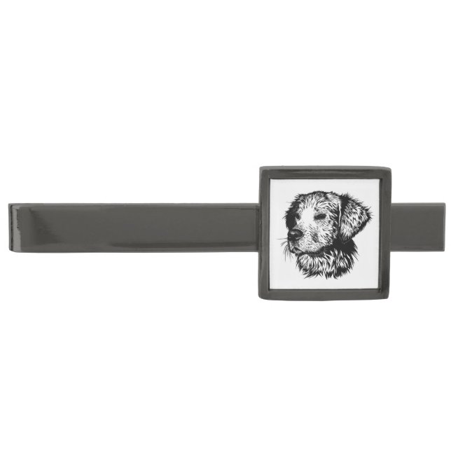 Canine Head Sketch  Gunmetal Finish Tie Bar (Front)