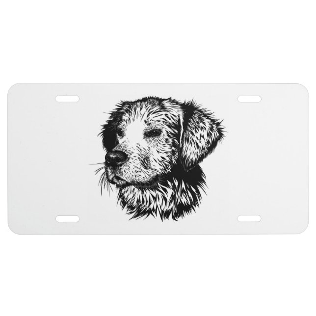 Canine Head Sketch  License Plate (Front)