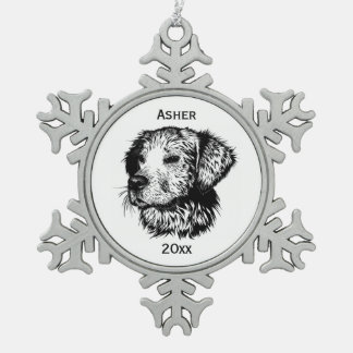 Canine Head Sketch Name and Year Snowflake Pewter Christmas Ornament