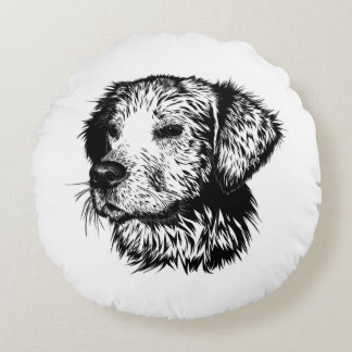Canine Head Sketch Round Pillow