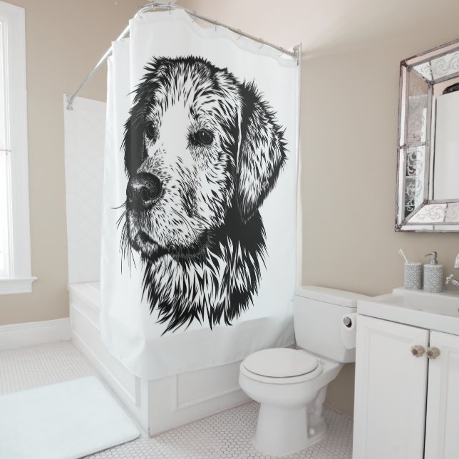 Canine Head Sketch  Shower Curtain (In Situ)