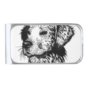 Canine Head Sketch  Silver Finish Money Clip