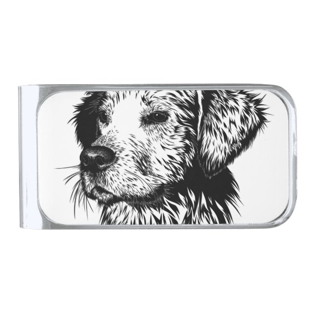 Canine Head Sketch  Silver Finish Money Clip (Front)