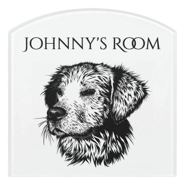 Canine Head Sketch Text on Top Door Sign (Contour Front)