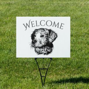 Canine Head Sketch Welcome Sign