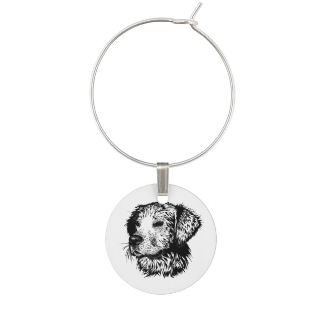 Canine Head Sketch  Wine Charm (Front)