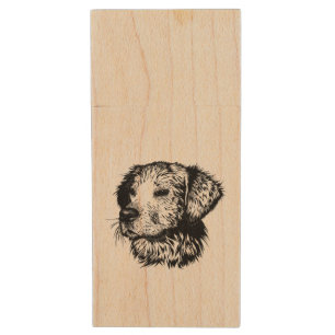 Canine Head Sketch  Wood Flash Drive