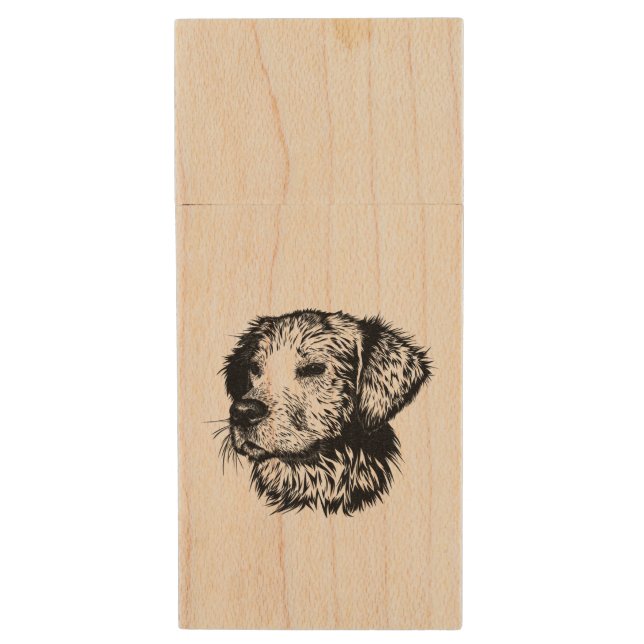 Canine Head Sketch  Wood Flash Drive (Front Vertical)