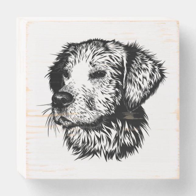 Canine Head Sketch  Wooden Box Sign (Front Horizontal)