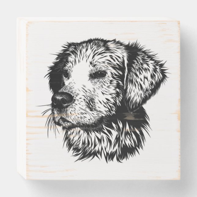 Canine Head Sketch  Wooden Box Sign (Front Horizontal)