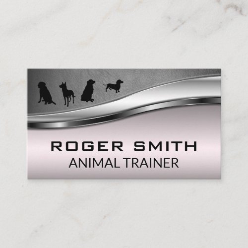 Canine Pack  Pink Metallic Gray Leather Business Card