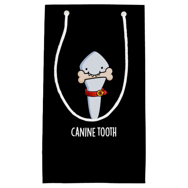 Canine Tooth Funny Dental Pun Dark BG Small Gift Bag (Front)