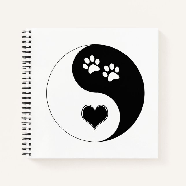 Canine Yin Yang Heart and Dog Paws Notebook (Front)