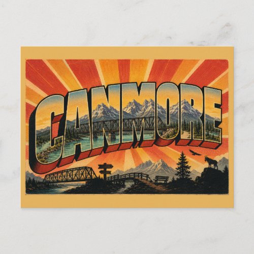 Canmore Alberta Bow River Three Sisters Art Postcard