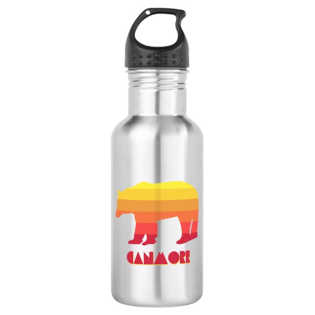 Canmore Alberta Rainbow Bear Stainless Steel Water Bottle (Front)