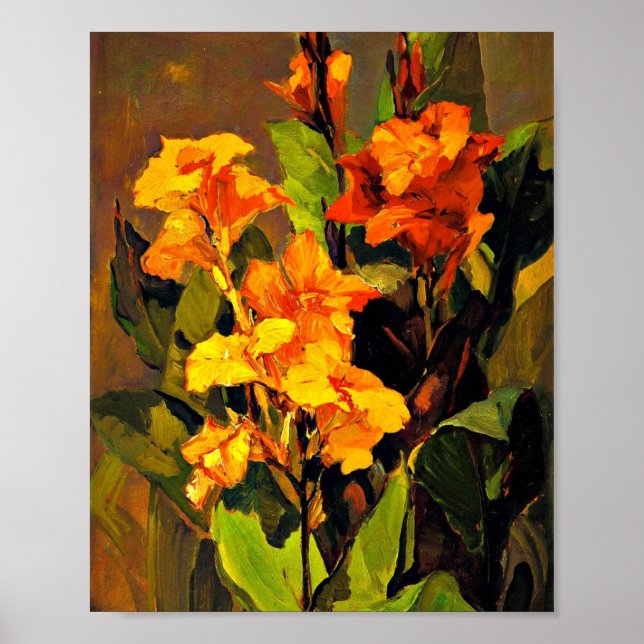 Canna Lilies, floral painting by Franz Bischoff, Poster (Front)